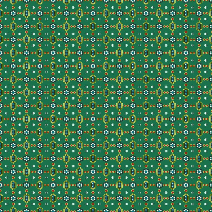 Les Fleurs de Nantes Fabric - By The Half Yard - BTHY - Green Geometric - Michelle Yeo - Riley Blake - C6683 GREEN