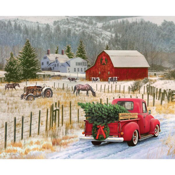 Christmas Memories Panel - Country Christmas  - Red Truck - Vintage Truck - Christmas Panel - Riley Blake - P8691 Country