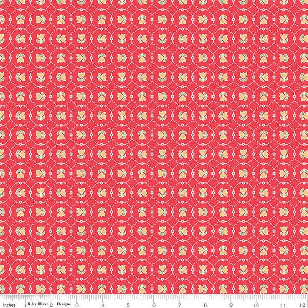 Vintage Happy 2 Fabric - By The Half Yard - BTHY - Tulips Cayenne - Lori Holt - Bee In My Bonnet - Riley Blake - C9138 Cayenne