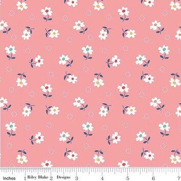 Farm Girl Vintage Fabric - By The Half Yard - BTHY - Coral Daisy - Lori Holt - Bee In My Bonnet - Riley Blake - C7877 Coral
