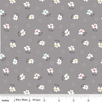 Farm Girl Vintage Fabric - By The Half Yard - BTHY - Gray Daisy - Lori Holt - Bee In My Bonnet - Riley Blake - C7877 GRAY