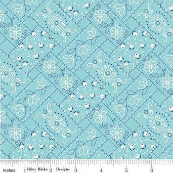 Farm Girl Vintage Fabric - By The Half Yard - BTHY - Aqua Bandana - Lori Holt - Bee In My Bonnet - Riley Blake - C7874 AQUA