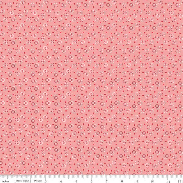 Vintage Happy 2 Fabric - By The Half Yard - BTHY - Ring Toss Coral - Lori Holt - Bee In My Bonnet - Riley Blake - C9133 CORAL