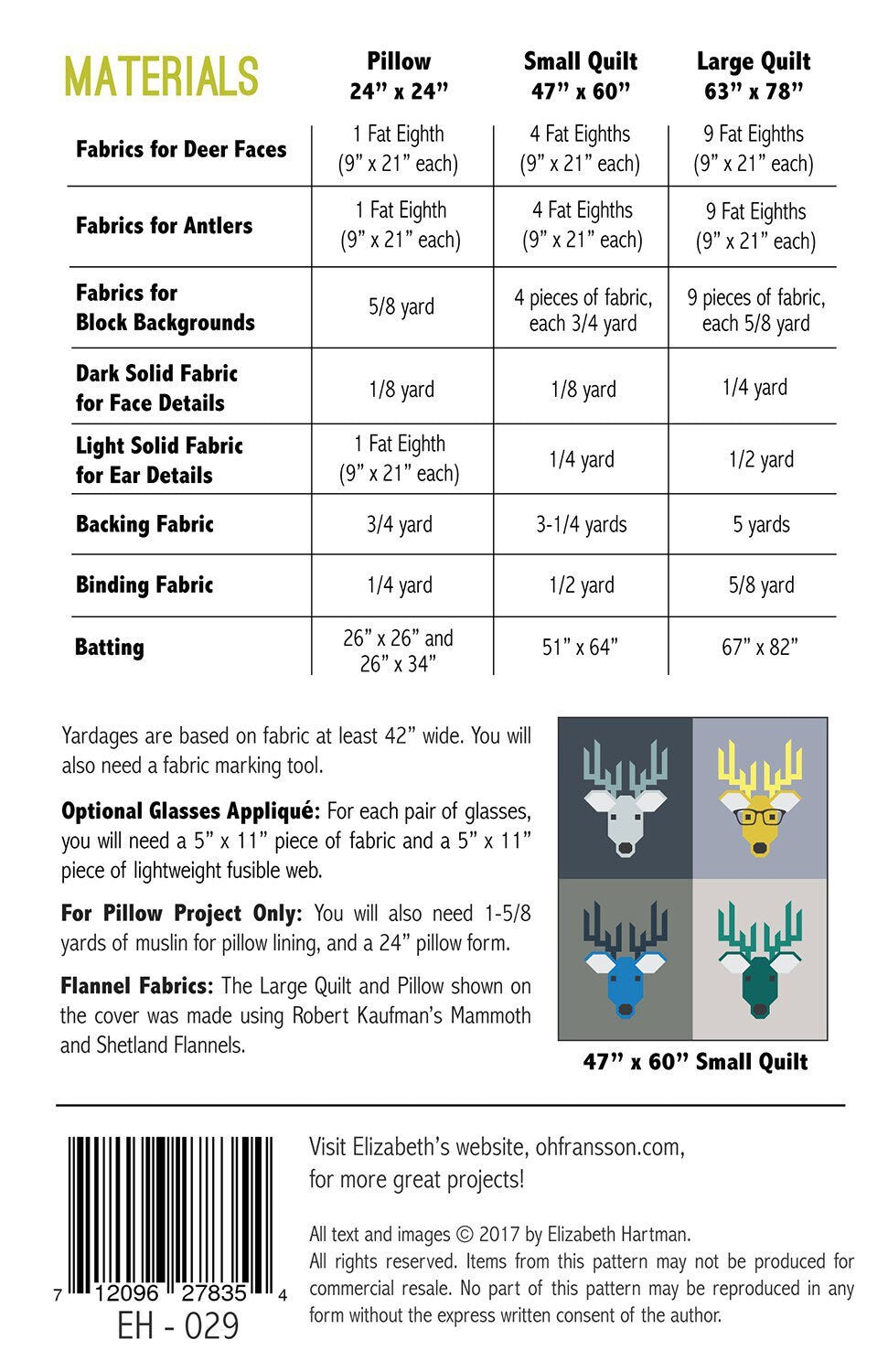 Dwight the Deer Quilt Pattern - Elizabeth Hartman - Fat Eighth Friendly