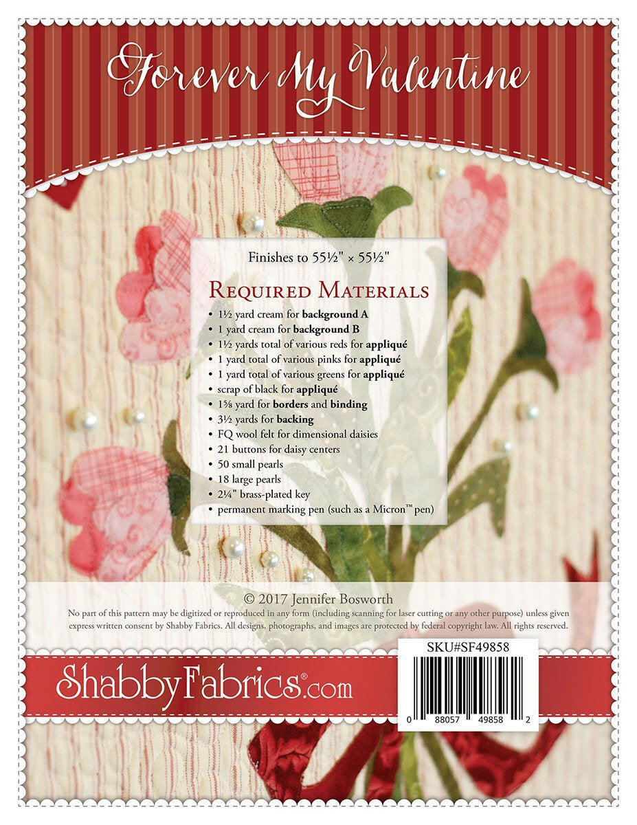 Forever My Valentine Quilt Pattern -Shabby Fabrics - Heart Quilt Pattern - Valentines Day Quilt Pattern
