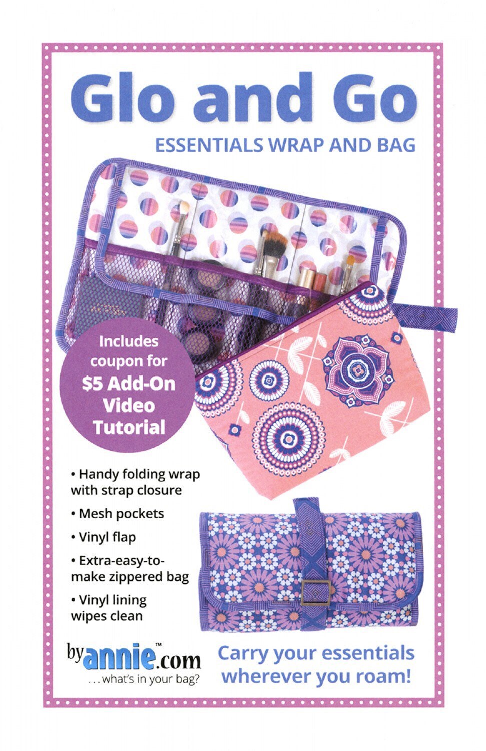 Glo and Go Essentials Wrap and Bag Pattern - Makeup Bag Pattern - By Annie