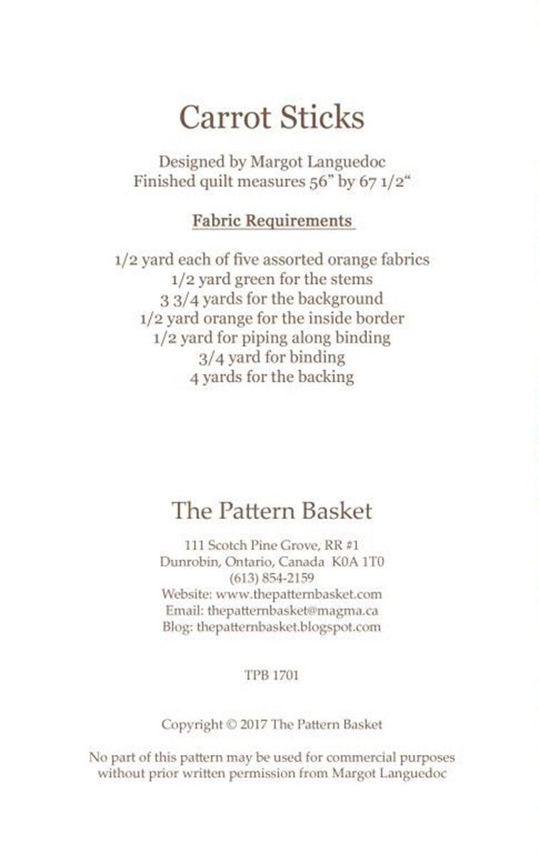 Carrot Sticks Pattern - The Pattern Basket - Margot  Languedoc - Easter Quilt Pattern
