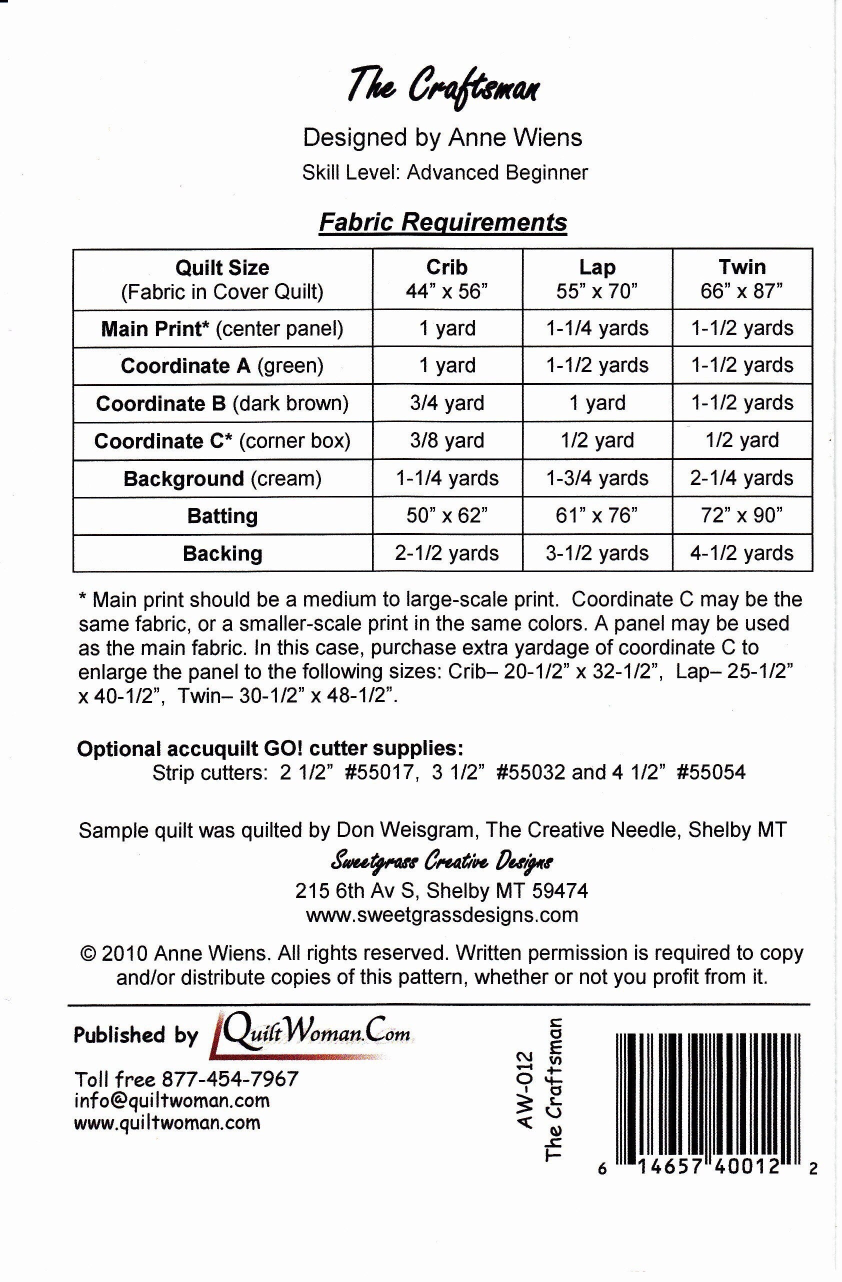 The Craftsman Quilt Pattern - Anne Wiens - quiltwoman.com - Large Scale Fabric Print Friendly - Sweetgrass Creative Designs
