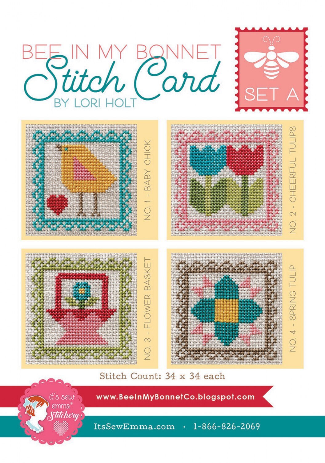 Stitch Cards Set A - Cross Stitch Pattern - It’s Sew Emma - Lori Holt - Bee In My Bonnet