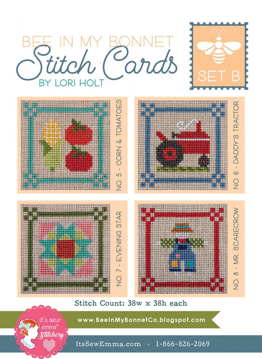 Stitch Cards Set B - Cross Stitch Pattern - It’s Sew Emma - Lori Holt - Bee In My Bonnet
