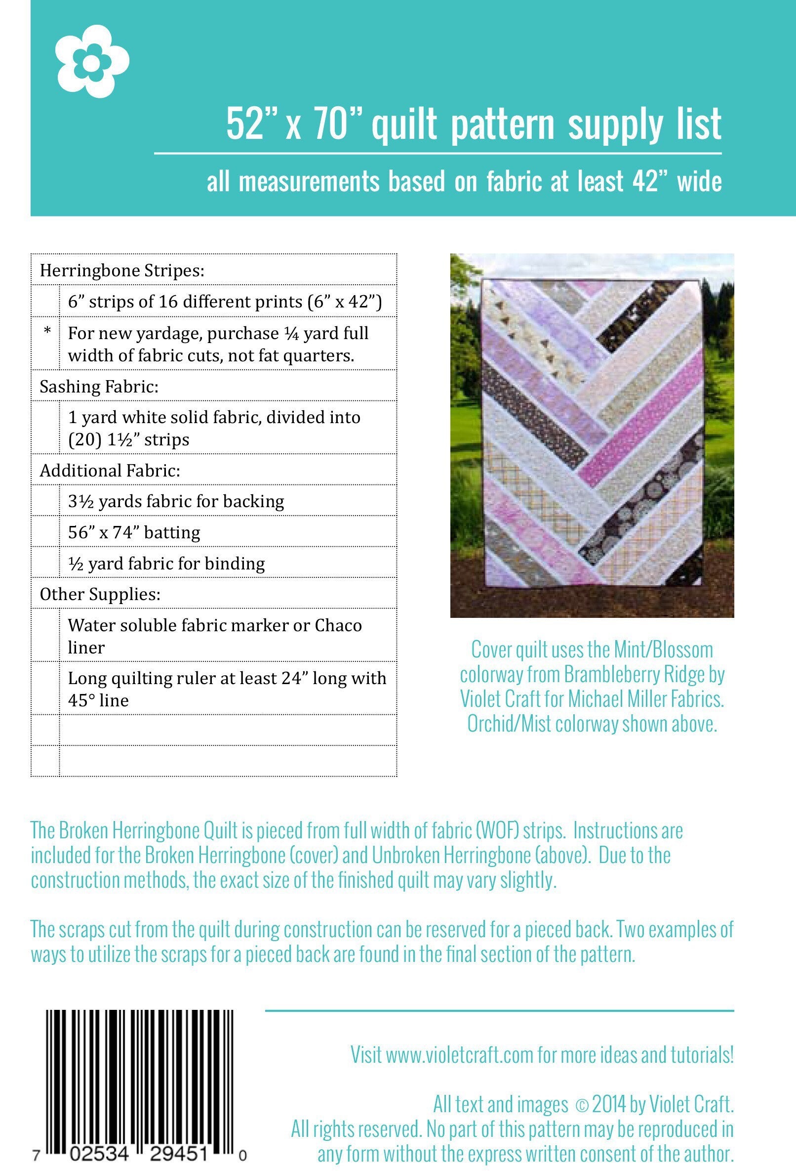 The Broken Herringbone Quilt Pattern - Violet Craft