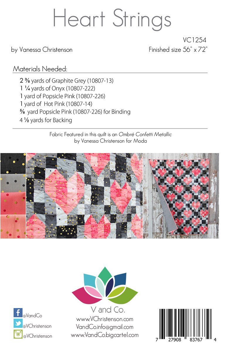 Heart Strings Pattern - V and Co - Vanessa Christenson - Heart Quilt Pattern - Valentines Day Quilt Pattern