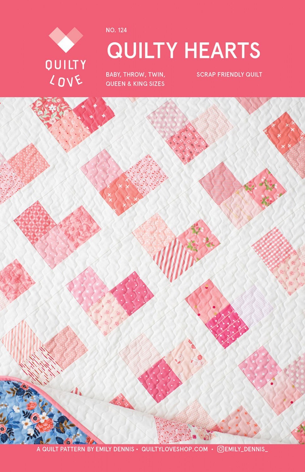 Quilty Hearts Pattern - Quilty Love - Emily Dennis - Heart Quilt Pattern - Valentines Day Quilt Pattern - Fat Eighth Friendly