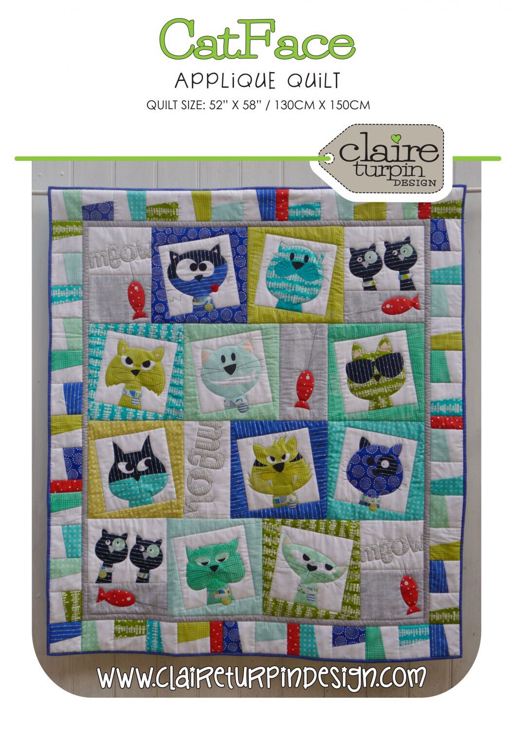 Catface Quilt Pattern - Claire Turpin - Creative Abundance - Appliqué Quilt - Option Acrylic Template