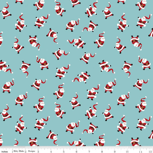 Santa Claus Lane - By The Half Yard - BTHY - Blue Dancing Santas - Melissa Mortenson - Polka Dot Chair - Christmas Fabric - C9612 BEARLAKE