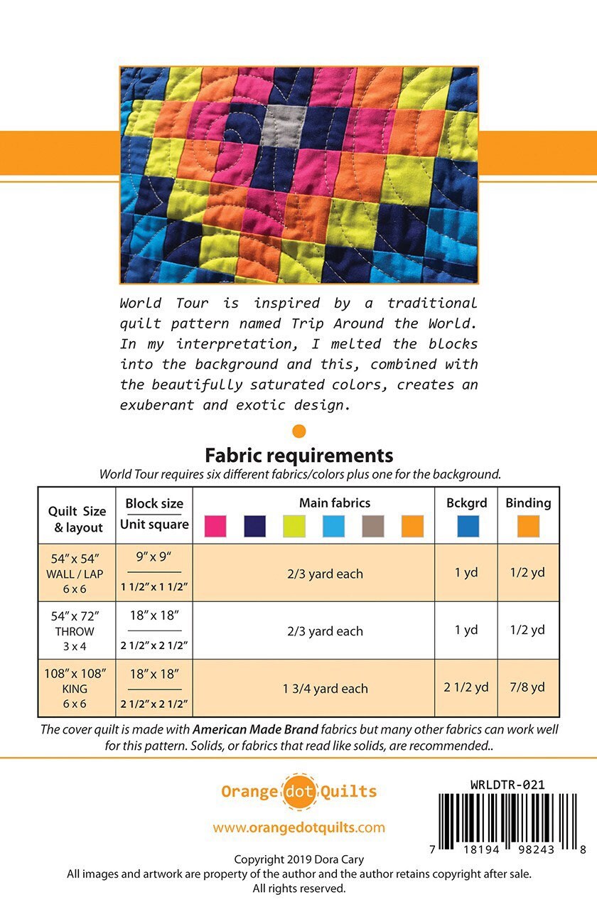 World Tour Quilt Pattern - Orange Dot Quilts - Dora Cary - Easy Quilt Pattern
