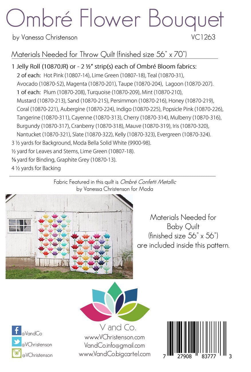 Ombré Flower Bouquet Quilt Pattern - V and Co - Vanessa Christenson - Ombré Quilt Pattern