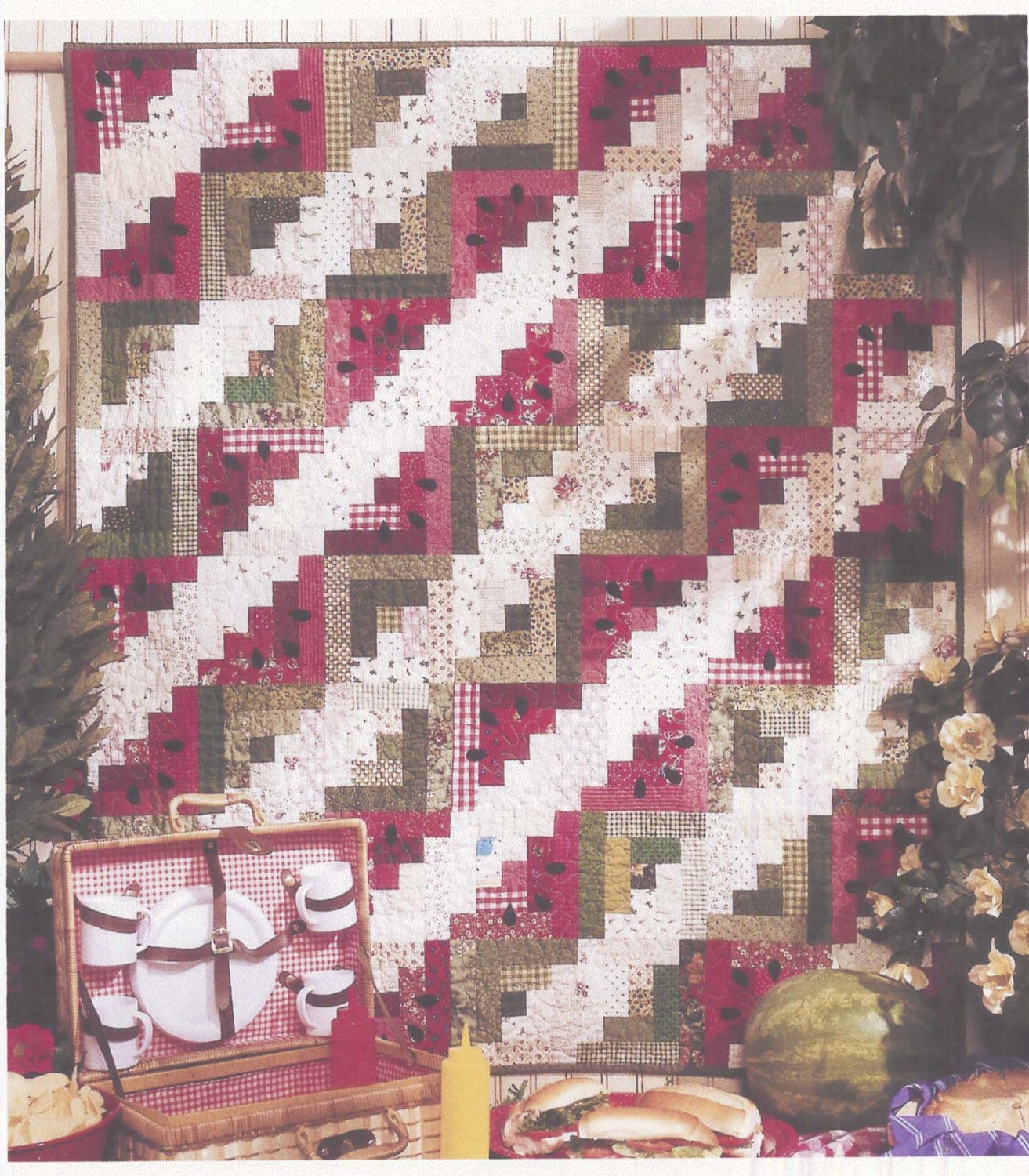 Watermelon Picnic Quilt Pattern - Black Mountain Needleworks - Teri Christopherson - Log Cabin Variation