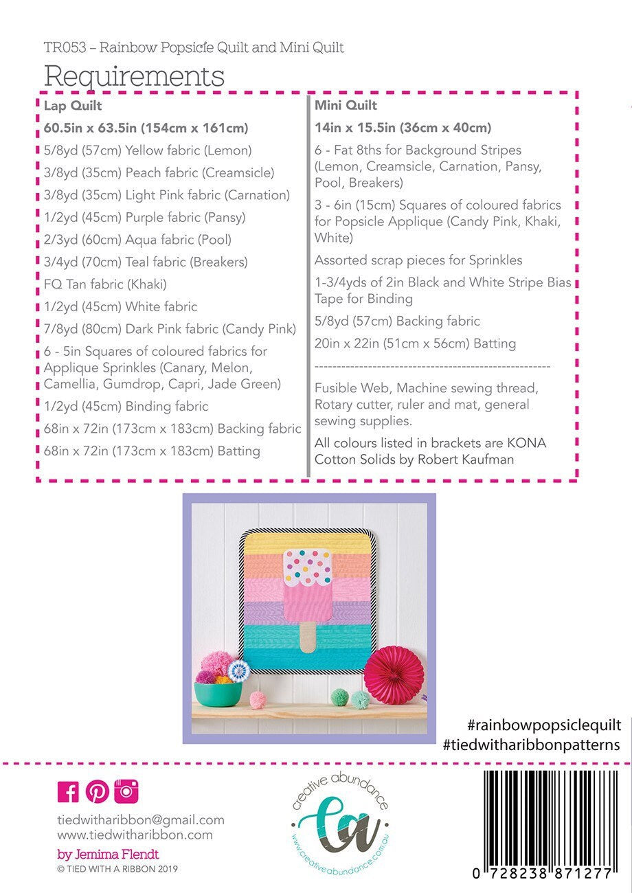 Rainbow Popsicle Quilt Pattern - Tied With a Ribbon - Jemima Flendt - Creative Abundance