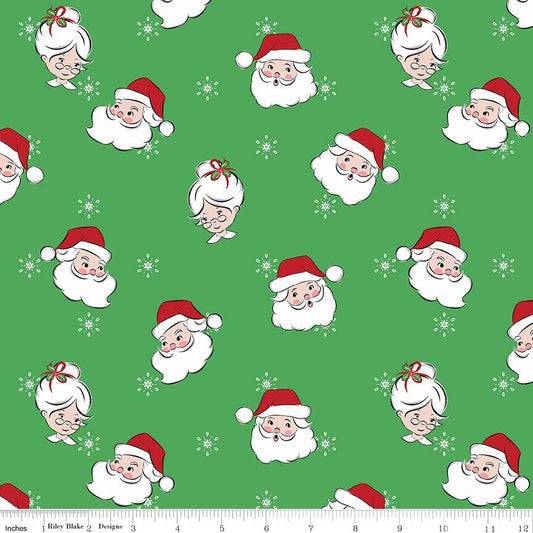 Santa Claus Lane - By The Half Yard - BTHY - Green Santas - Melissa Mortenson - Polka Dot Chair- Christmas Fabric - C9610 GREEN