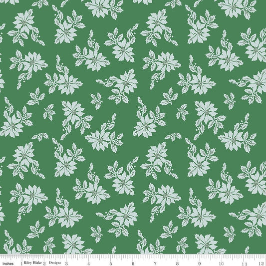 Santa Claus Lane - By The Half Yard - BTHY - Green Poinsettias - Melissa Mortenson - Polka Dot Chair - Christmas Fabric - C9611 GREEN