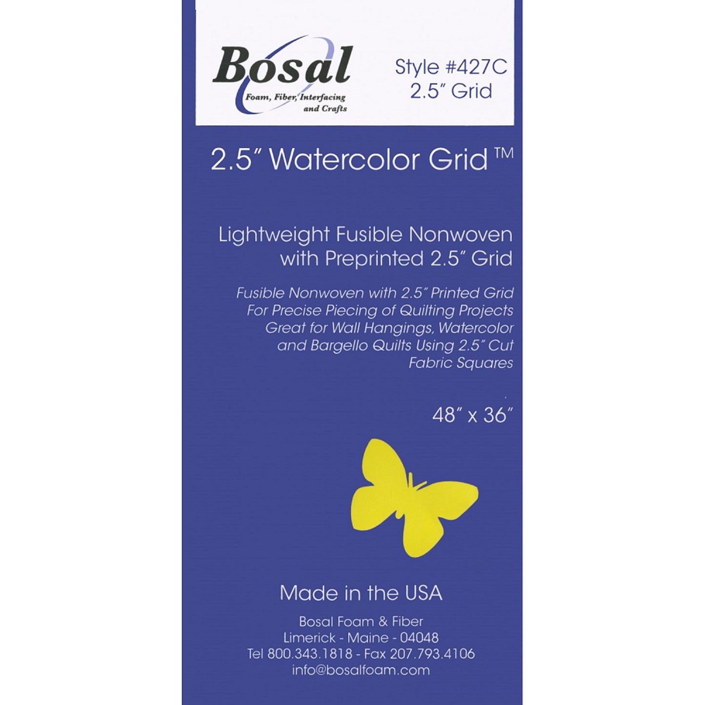 Bosal Quilter’s Grid 2.5” - Lightweight Fusible Nonwoven Interfacing with Preprinted 2.5” grid - 36” x 48” - Watercolor or Bargello Quilting