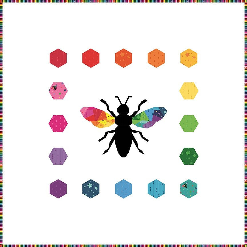 Create Pink Hexie Bees - By The Half Yard - BTHY - Kristy Lea - Quiet Play - Rainbow Fabric - Riley Blake - C9805 PINK