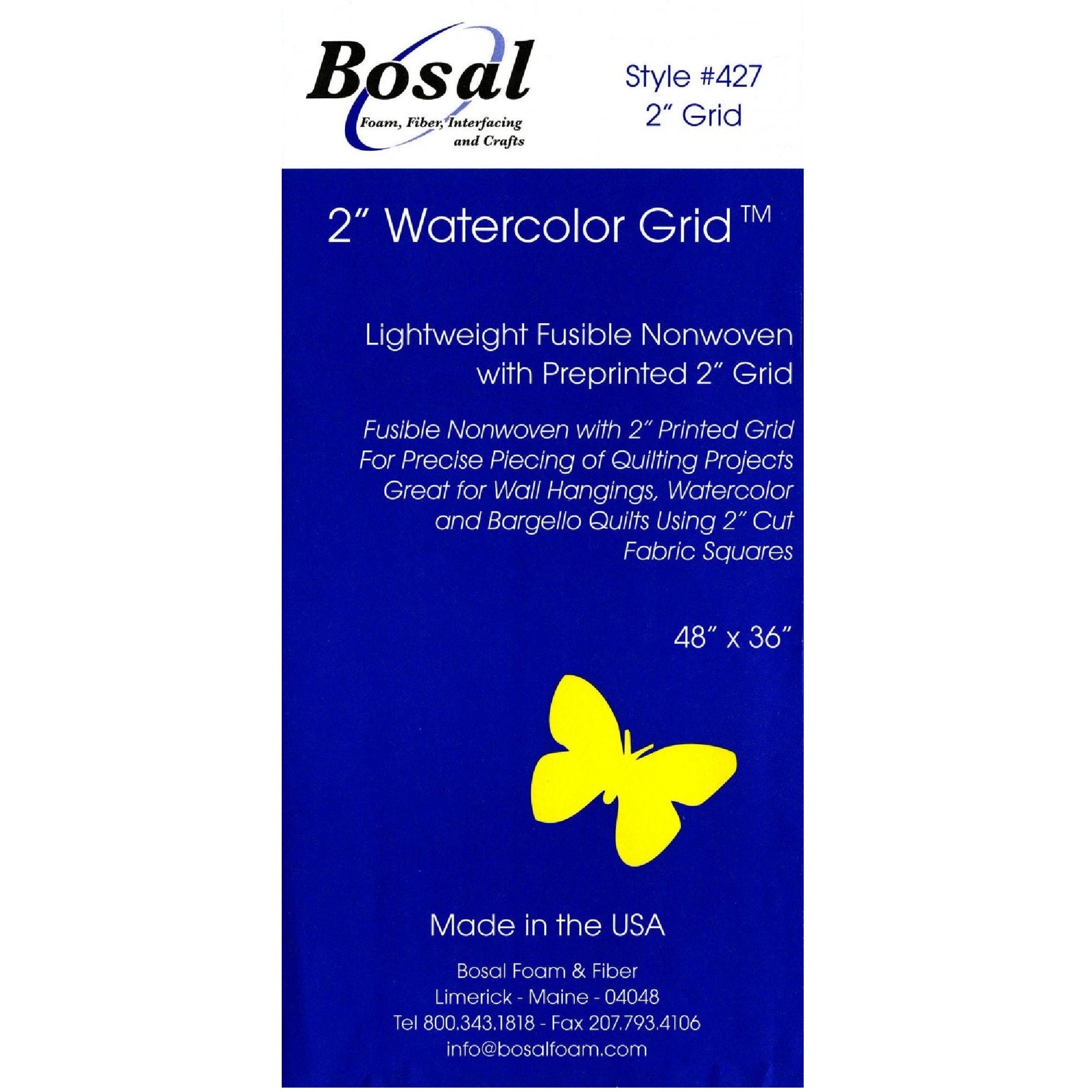 Bosal Quilter’s Grid 2” Lightweight Fusible Nonwoven Interfacing with Preprinted 2” grid - 36” x 48” - Watercolor or Bargello Quilting