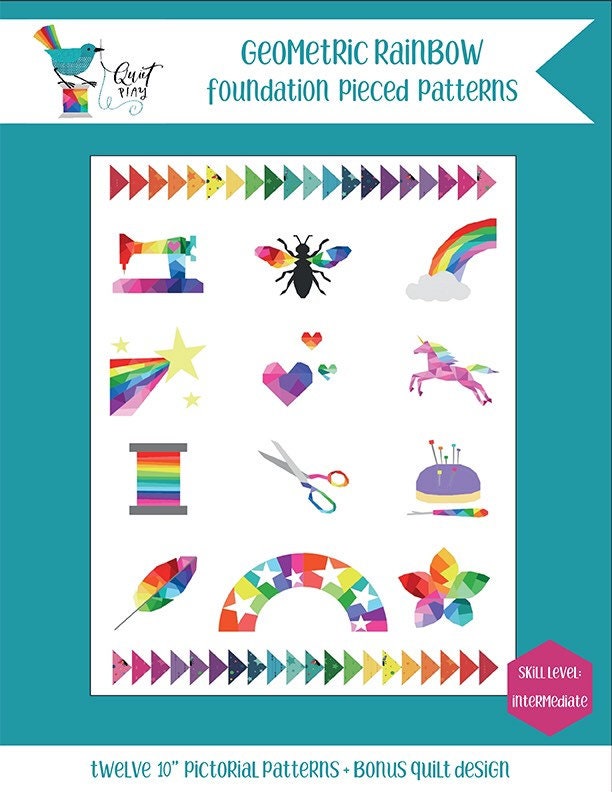 Geometric Rainbow Quilt Pattern Booklet - Create by Kristy Lea of Quiet Play - Foundation Paper Piecing