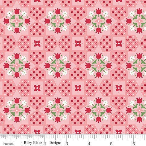 Flea Market Fabric - By The Half Yard - BTHY - Coral Appliqué - Lori Holt - Bee in My Bonnet - Riley Blake - C10212 CORAL