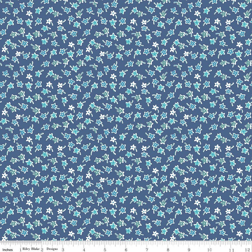 Flea Market Fabric - By The Half Yard - BTHY - Denim Star Flowers - Lori Holt - Bee in My Bonnet - Riley Blake - C10222 DENIM