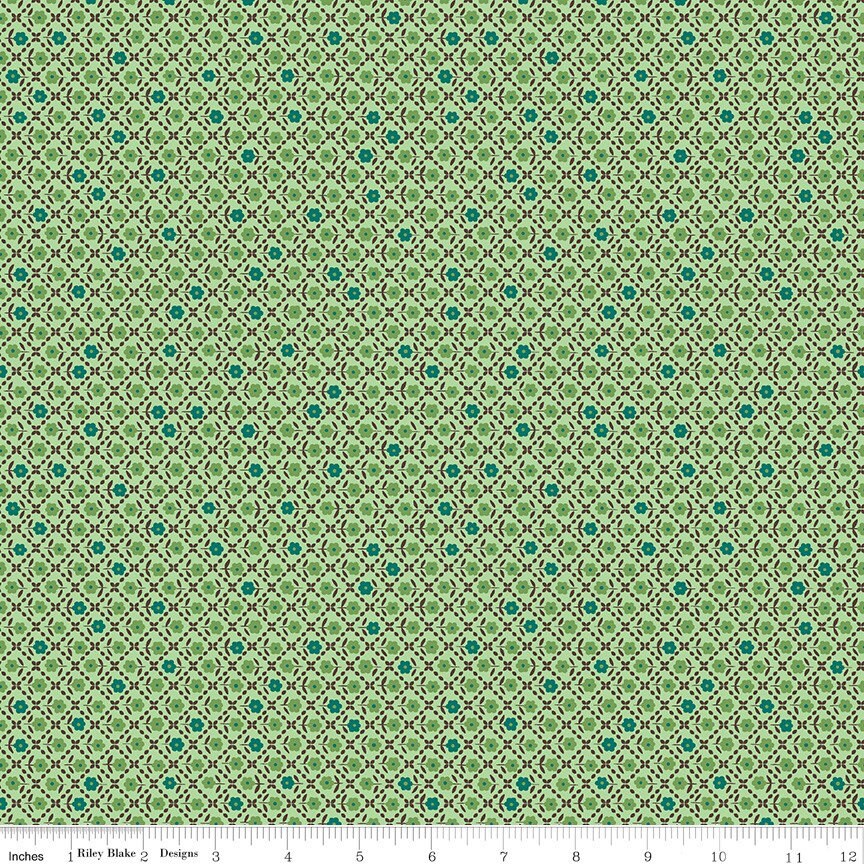 Flea Market Fabric - By The Half Yard - BTHY - Green Needlepoint - Lori Holt - Bee in My Bonnet - Riley Blake - C10224 GREEN