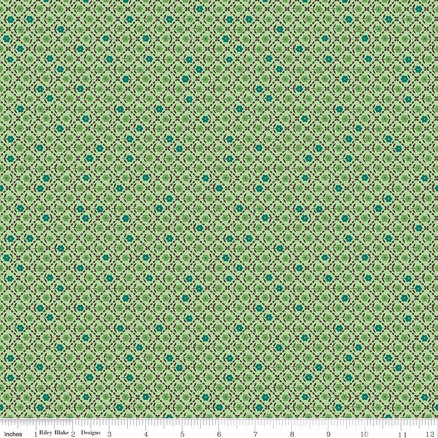Flea Market Fabric - By The Half Yard - BTHY - Green Needlepoint - Lori Holt - Bee in My Bonnet - Riley Blake - C10224 GREEN
