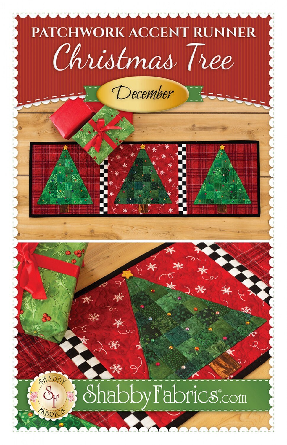 Patchwork Accent Runner Christmas Trees December - Shabby Fabrics - Jennifer Bosworth - Christmas Table Runner Pattern