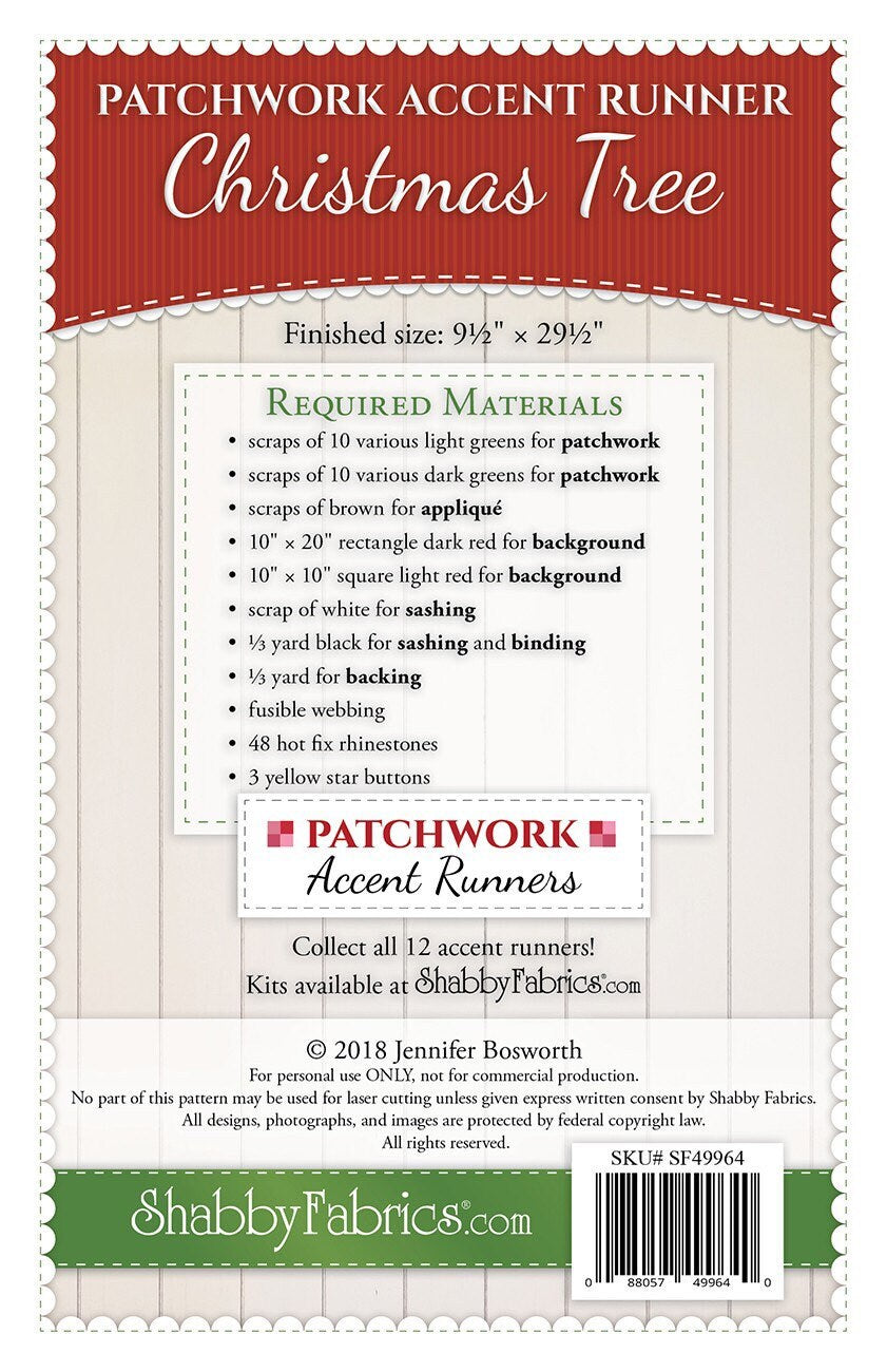 Patchwork Accent Runner Christmas Trees December - Shabby Fabrics - Jennifer Bosworth - Christmas Table Runner Pattern