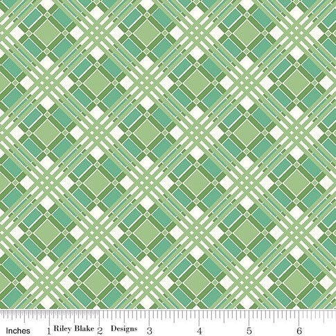 Flea Market Fabric - By The Half Yard - BTHY - Green Plaid - Lori Holt - Bee in My Bonnet - Riley Blake - C10217 GREEN