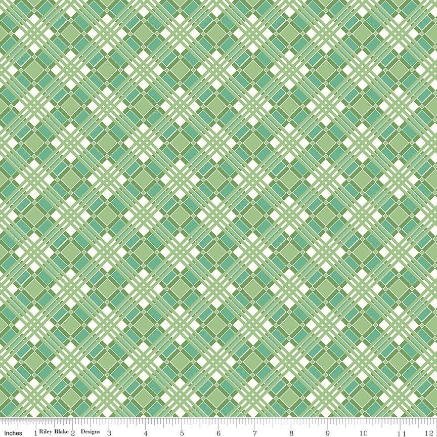 Flea Market Fabric - By The Half Yard - BTHY - Green Plaid - Lori Holt - Bee in My Bonnet - Riley Blake - C10217 GREEN