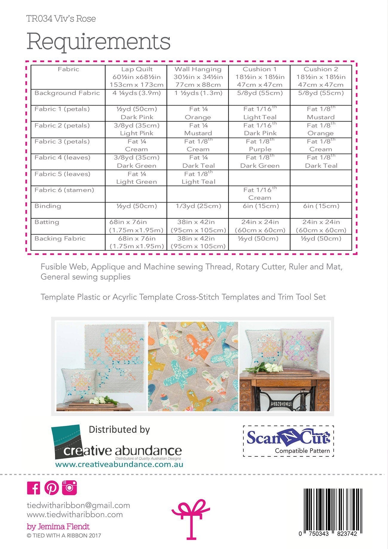 Viv’s Rose Quilt Pattern - Tied With a Ribbon - Jemima Flendt - Creative Abundance - Appliqué Quilt Pattern - Optional Acrylic Templates