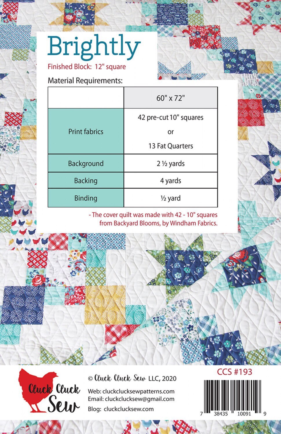 Brightly Quilt Pattern - Cluck Cluck Sew - Allison Harris - Fat Quarter Friendly - Layer Cake Friendly - 60” x 72”