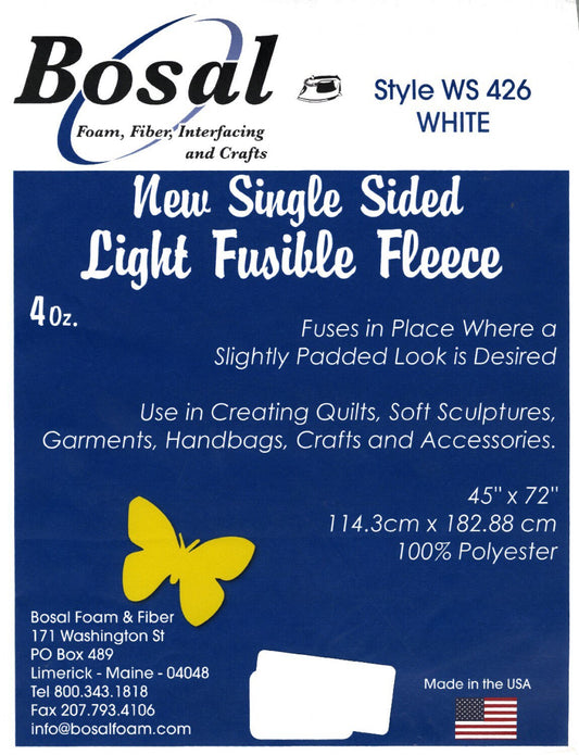 Bosal Fusible Fleece - 45” x 72” - Single Sided Light Fusible Fleece