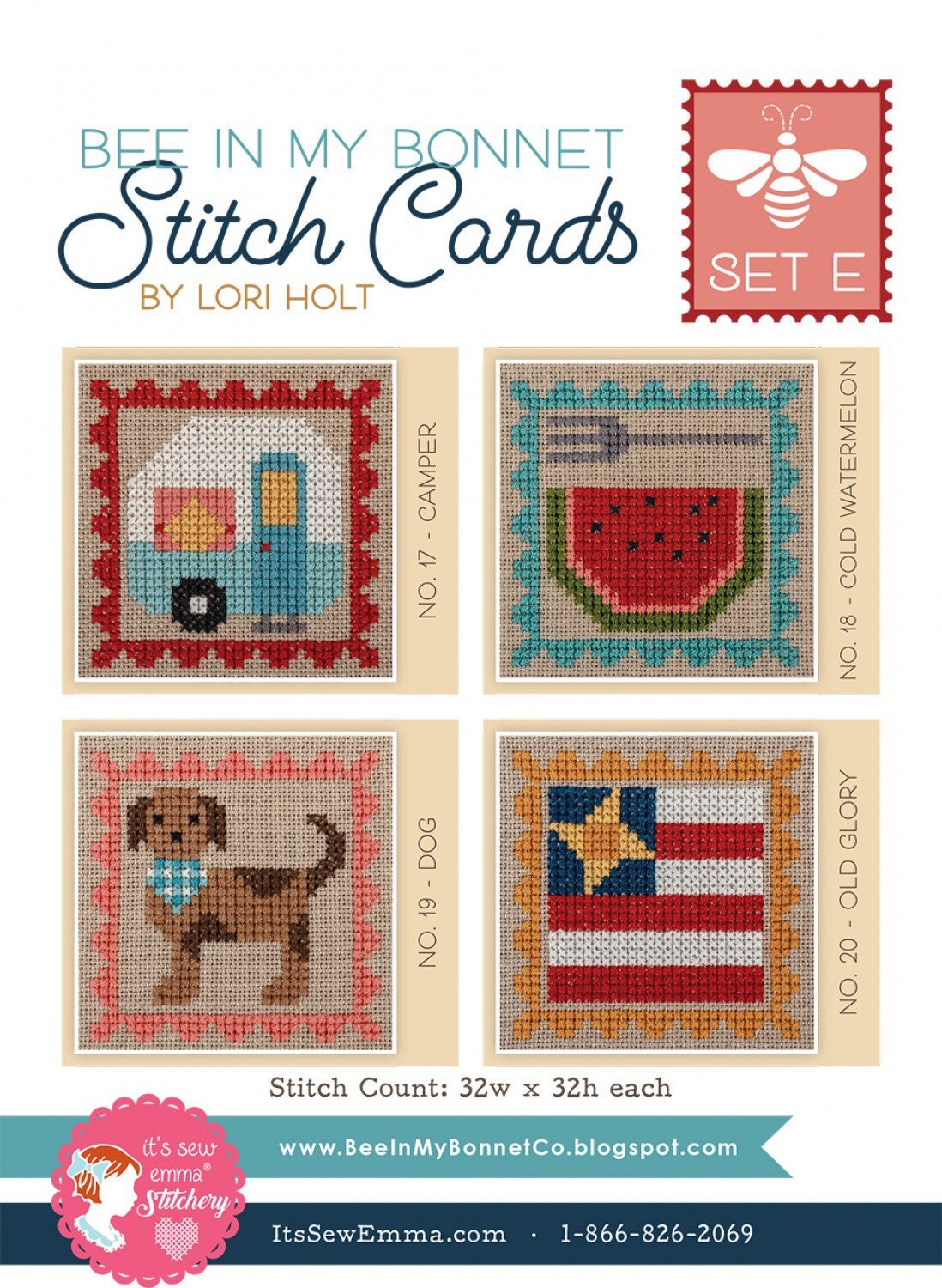 Stitch Cards Set E - Cross Stitch Pattern - It’s Sew Emma - Lori Holt - Bee In My Bonnet