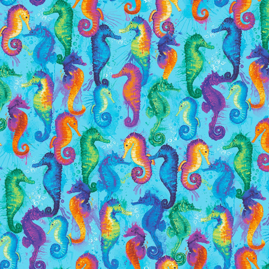 Seahorse Fabric - By The Half Yard - BTHY - Ocean Magic - Chong-A Hwang - Timeless Treasures - C8032 MULTI