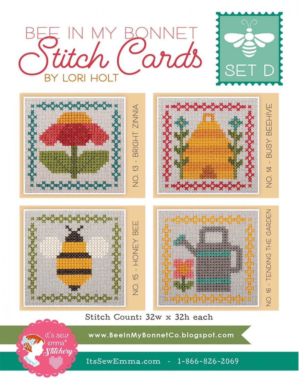 Stitch Cards Set D - Cross Stitch Pattern - It’s Sew Emma - Lori Holt - Bee In My Bonnet