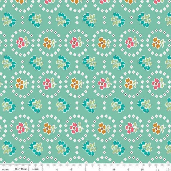 Granny Chic Fabric - By The Half Yard - BTHY - Teal Curtains - Lori Holt - Bee in my Bonnet - Riley Blake - C8518 TEAL