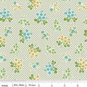 Granny Chic Fabric - By The Half Yard - BTHY - Green Bouquets - Lori Holt - Bee in my Bonnet - Riley Blake - C8515 GREEN