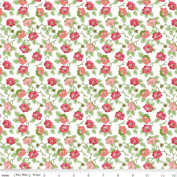 Granny Chic Fabric - By The Half Yard - BTHY - Pink Dishes - Lori Holt - Bee in my Bonnet - Riley Blake - C8513 PINK