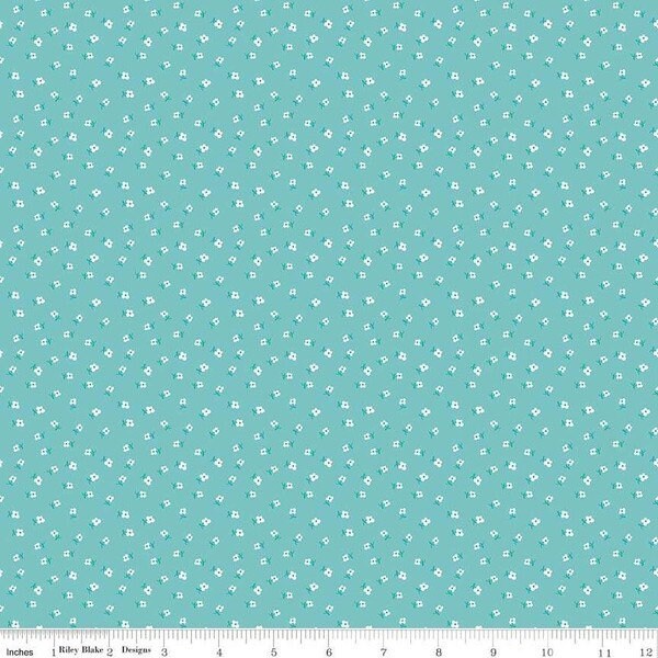 Granny Chic Fabric - By The Half Yard - BTHY - Blue Blossoms - Lori Holt - Bee in my Bonnet - Riley Blake - C8519 BLUE