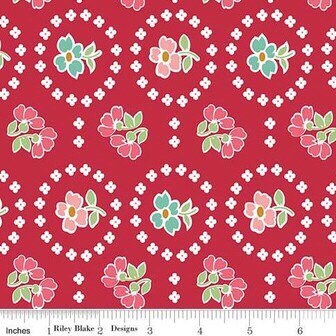 Granny Chic Fabric - By The Half Yard - BTHY - Red Curtains - Lori Holt - Bee in my Bonnet - Riley Blake - C8518 RED