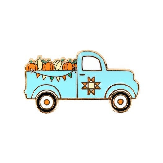 Happy Fall Y’all Enamel Needle Minder - Fall Needle Minder - Autumn Needle Minder - Vintage Truck Needle Minder - Beverly McCullough
