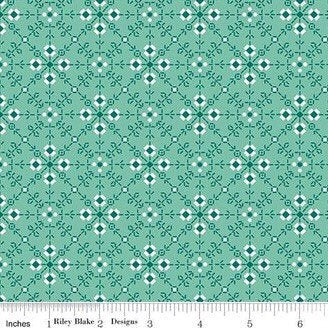 Granny Chic Fabric - By The Half Yard - BTHY - Teal Stitches - Lori Holt - Bee in my Bonnet - Riley Blake - C8524 TEAL